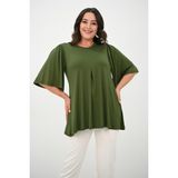 Moda Xlarge Kadın Büyük Beden Pileli V Yaka Bluz 1847-25 - Haki