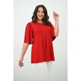 Moda Xlarge Kadın Büyük Beden Pileli V Yaka Bluz 1847-25 - Kırmızı - 2XL