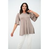 Moda Xlarge Kadın Büyük Beden Pileli V Yaka Bluz 1847-25 - Vizon