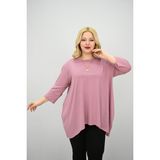 Moda Xlarge Kadın Büyük Beden Truvakar Kol Asimetrik Kesim Tunik 1964-25 - 2XL - Gül Kurusu