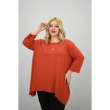 Moda Xlarge Kadın Büyük Beden Truvakar Kol Asimetrik Kesim Tunik 1964-25 - Kiremit