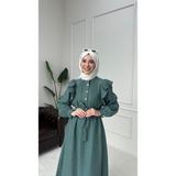 Moda Yarım Düğmeli Kuşaklı Astarlı Tesettür Elbise – Şık ve Rahat Günlük Kullanım - Yaprak Yeşili - 42