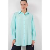 Moda1001 Big Dart Çizgili Oversize Gömlek - Turkuaz Turkuaz - 44