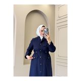 moda4b Kadın 2 Parça Double Krep Takım Düğmeli Uzun Tunik ve Bol Paça Pantolon n-05526 _ Lacivert