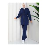 moda4b Kadın 2 Parça Eşofman Takımı İki İplik Pamuk Fermuarlı Rahat N-05512 _ Lacivert