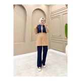 moda4b Kadın 2 Parça Kot Takım Uzun Tunik ve Geniş Pantolon Casual Kombin n-05520 _ Bej