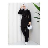 moda4b Kadın 2’li Eşofman Takımı İki İplik Uzun Ceketli Düğmeli Set n-05501 _ Siyah