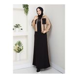 moda4b Kadın 2'li Takım Uzun Elbise ve Cepli Ceket İki İplik Pamuk Şık Spor n-05479 _ siyah-bej
