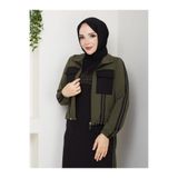 moda4b Kadın 2'li Takım Uzun Elbise ve Cepli Ceket İki İplik Pamuk Şık Spor n-05479 _ siyah-haki