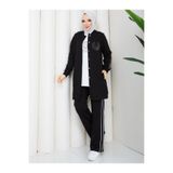 moda4b Kadın 3 Parça Eşofman Takımı İki İplik Pamuk Düğmeli Şık Tasarım n-05514 _ Siyah