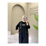 moda4b Kadın 3 Parça Eşofman Takımı Kapüşonlu Uzun Hırka Sweatshirt ve Bol Paça Pantolon İki İplik n-05530 _ Siyah