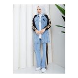 moda4b Kadın 3 Parça Kot Takım Uzun Ceket Geniş Pantolon Spor Şık Kombin n-05517 _ Siyah