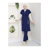 moda4b Kadın 3 Parça Oysho Kumaş Kolsuz Uzun Yelekli Eşofman Takımı Fermuarlı N-05482 _ Lacivert