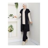 moda4b Kadın 3 Parça Oysho Kumaş Kolsuz Uzun Yelekli Eşofman Takımı Fermuarlı N-05482 _ Siyah