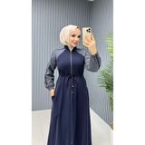 moda4b Kadın Spor Elbise İki İplik Fermuarlı Bağcıklı Uzun Rahat Tasarım N-05414 _ Lacivert