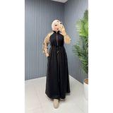 moda4b Kadın Spor Elbise İki İplik Fermuarlı Bağcıklı Uzun Rahat Tasarım N-05414 _ Siyah