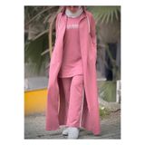 moda4b Tesettür kadın takim 3 parça , iki iplik kumas n-05115 _ koyu pembe