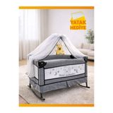 modabebekler Katlanır Mini Park Beşik Sallanır Anne Yanı Bebek Beşiği 50x80 Gri Metal Tüllü Yatak Hediyeli
