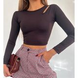 Modabella Kadın Omuz Dekolteli Uzun Kollu Crop Bluz Siyah / Beyaz / Kahverengi