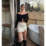 Modabella Yüksek Bel Deri Görünümlü Mini Etek - XS - Taba