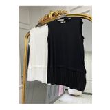 Modabenna Piliseli Siyah-Ekru Kadın Tesettür Gömlek Pliseli Pileli Tunik Içlik Bluz Tshirt Tişört
