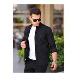 modabm Erkek Slimfit Kesim Çift Cepli Çıtçıtlı Keten Gömlek