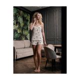 MODABOX Kadın %100 Pamuklu Summer Breeze Desenli Relax Fit İnce Askılı Şortlu Pijama Takımı