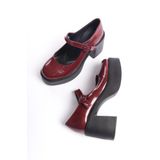Modabuymus Biza Bordo Rugan Mary Jane Ayakkabi Kalin Platform Topuklu Sandalet