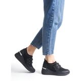 Modabuymus Stonestar Cırt Cırtlı Siyah Taşlı Sneaker Dolgu Topuklu Spor Ayakkabı
