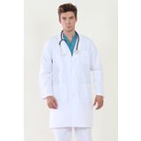 ModaCanel Erkek Beyaz Mono Yaka Doktor Öğretmen Önlük