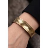 Modacaprea Çelik 14K puntolu İç oval Kadın Kalın Bilezik 6,5 cm Çap 20 cm Çevre | Kararmaz Kadın Takı