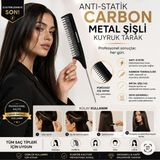 Modacar Absolute Profesyonel Anti Statik Karbon Çiftli Metal Şişli Krepe Tarağı Kuyruk Tarak Kuaför Berber Saç Ayırma Tarağı 24 cm