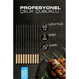 Modacar Çelik Şiş Çubuğu - Mangal Şişi Ahşap Saplı Kebap Şişi 18 Adet