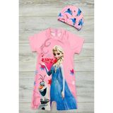 Modacity Sevimli Karakter Baskılı Boneli Uv-Güneş Korumalı Hızlı Kuruma Özellikli Çocuk Tulum Mayo - Açık Pembe - 2 - 3 Yaş