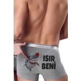 modacix Köpekbalığı Karikatürlü Isır Beni Yazılı Erkek İçin Hediye Komik Boxer (Gri, M)