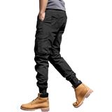 modacix Siyah Kargo Pantolon - Likralı Pamuklu Paçası Lastikli Gabardin Kumaş Erkek Pantolon - Outdoor Pantolon (Siyah, 34)