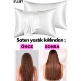 ModaCon Ipek Saten 50x70 Cm Yastık Kılıfı Terletmez Kokusuz Beyaz 2 Adet