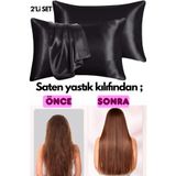 ModaCon Ipek Saten 50x70 Cm Yastık Kılıfı Terletmez Kokusuz SİYAH 2 Adet