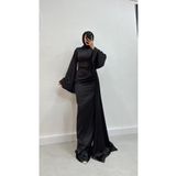 modadeywearst Drape Detaylı Kuyruklu Saten Tesettür Abiye