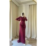 modadeywearst Kolları Püsküllü Saten Tesettür Abiye