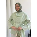 Modaensarbutik Omuz Pelerinli Hakim Yaka Modal Dokulu Tunik-ÇAĞLA YEŞİLİ