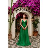 Modafeminen Askılı Saten Elbise 582151 YEŞİL