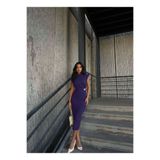 Modafeminen Broşlu Dik Yaka Midi Boy Abiye Elbise 582934 MOR