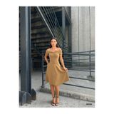 Modafeminen FLOWERS KUMAŞ MADONNA YAKA KLOŞ ELBİSE GOLD 583298