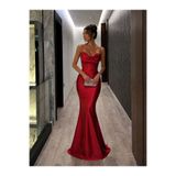 Modafeminen Kırmızı İp Askılı Korse Detaylı Saten Abiye Elbise 583395