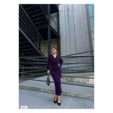 Modafeminen Kruvaze Yaka Uzun Kol Simli Midi Elbise 583167 Mor