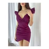 Modafeminen mor 582148 Prenses Kol Büzgülü Mini Elbise