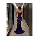 Modafeminen Mor İp Askılı Korse Detaylı Saten Abiye Elbise 583395