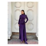 Modafeminen omuz taş detaylar ile özel drapeleriyle elbise 583341 MOR