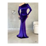Modafeminen Omzu Açık Maxi Boy Kadife Kumaş Abiye Elbise AÇIK MOR 582009